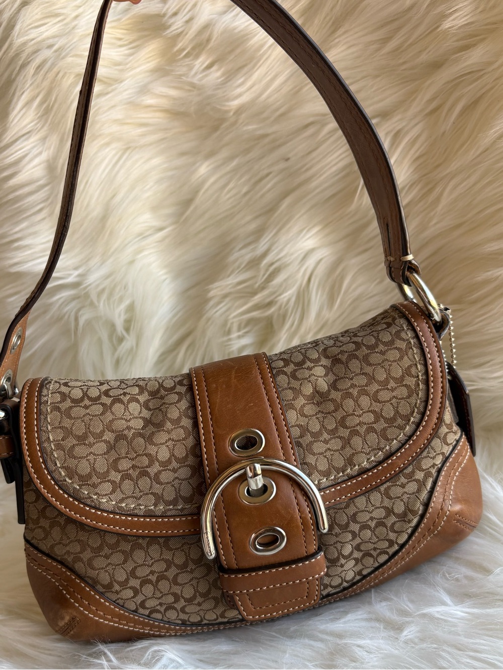COACH Soho Buckle Shoulder Bag - F10925 - Khaki Signature Brown Leather - Y2K